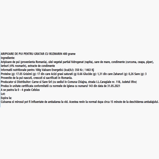 Aripioare de pui pentru grătar cu rozmarin 400g