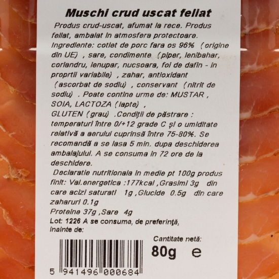 Mușchi crud-uscat, feliat 80g