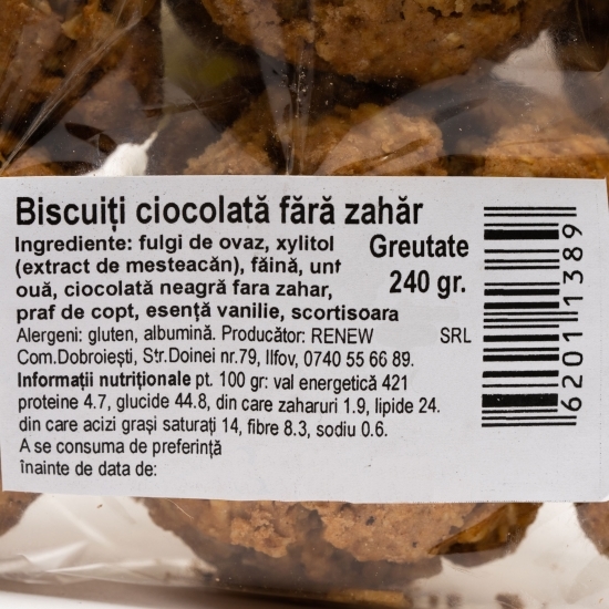 Biscuiți ovăz și ciocolată fără zahăr 240g
