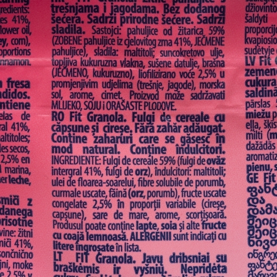 Cereale integrale cu căpșuni și cireșe, fără zahăr adăugat 300g