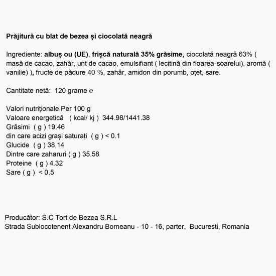 Prăjitură cu blat de bezea și ciocolată 120g