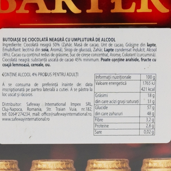 Butoiașe de ciocolată neagră cu umplutură de alcool 200g