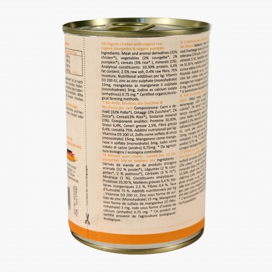 Hrană eco umedă pentru câini, 400g, cu pui, orez și dovleac 