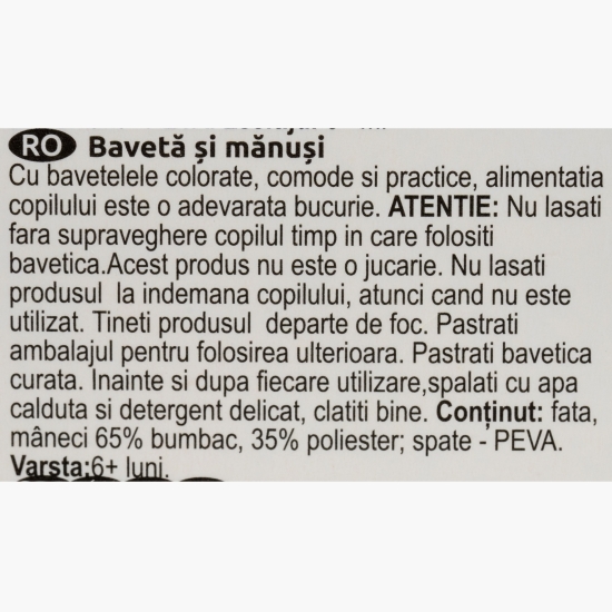Bavetă cu mâneci lungi, bumbac și peva, 41x34 cm, unisex, +6 luni