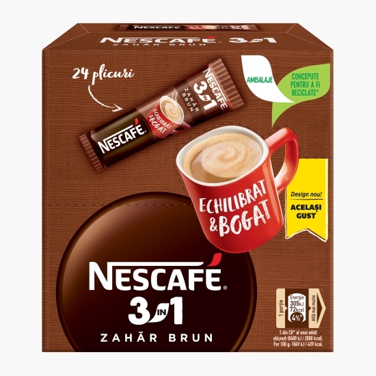 Mix de cafea instant 3în1 zahăr brun plicuri, 24x 16.5g