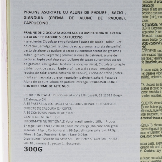 Praline Noccioghiotti (alune de pădure, cappuccino, cremă de alune, bacio di borgo) 300g