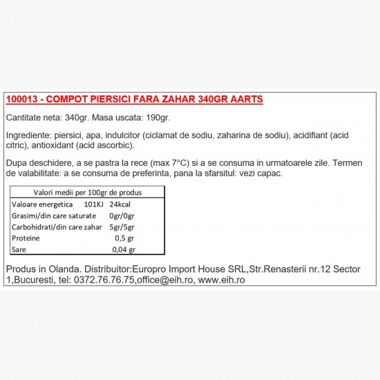 Compot de piersici fără zahăr 340g