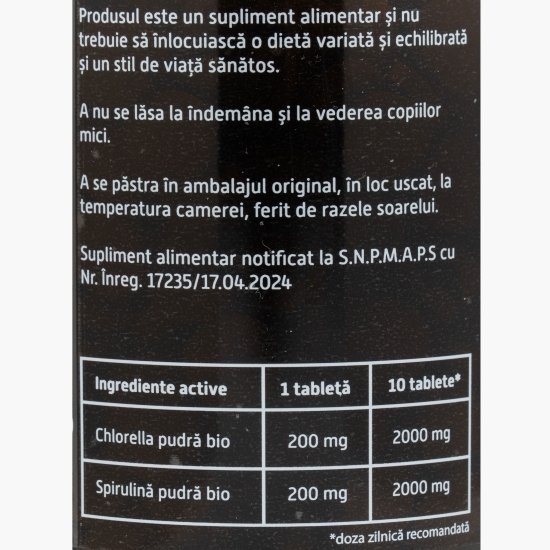Spirulină și Chlorella eco, 375 tablete