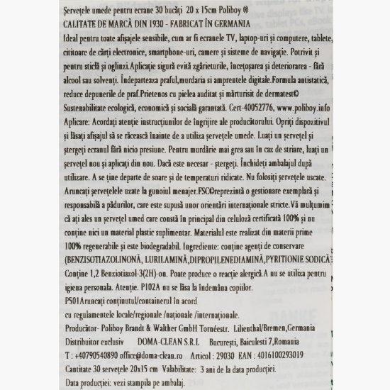 Șervețele umede pentru ecrane 30 buc