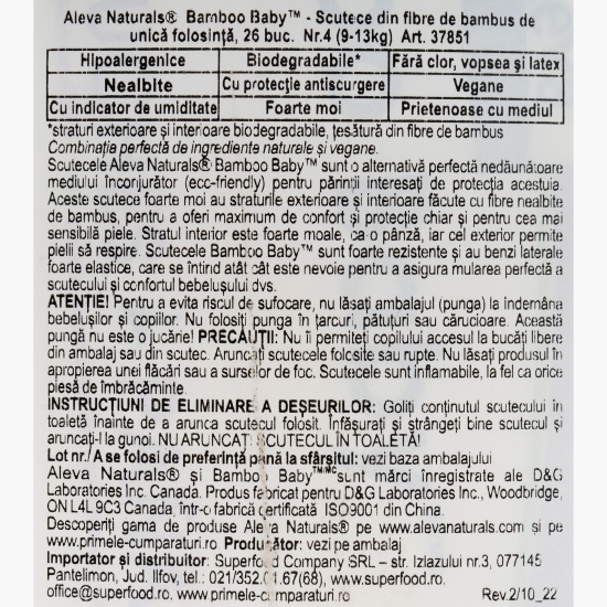 Scutece vegane din fibre de bambus, nr. 4, 9-13kg, 26 buc