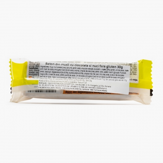 Baton musli ciocolată și nuci fără gluten 30g