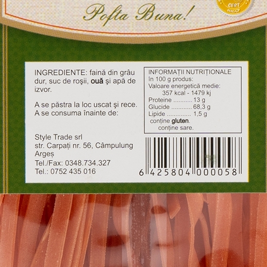 Paste de casă Tagliatelle cu suc de roșii 250g