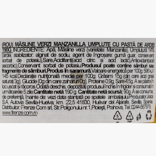 Măsline verzi umplute cu pastă de ardei 190g