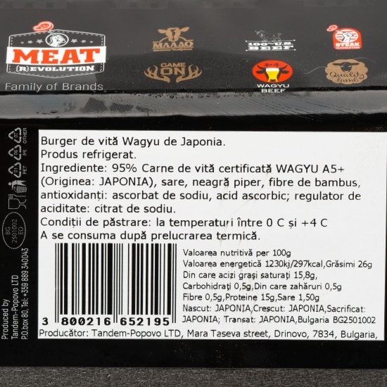 Burger de vită Wagyu de Japonia, carne maturată 30 zile 250g