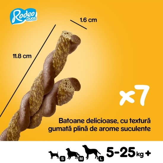 Recompense pentru câini adulți, 7 buc, 123g, Rodeo Duos cu aromă de pui și șuncă