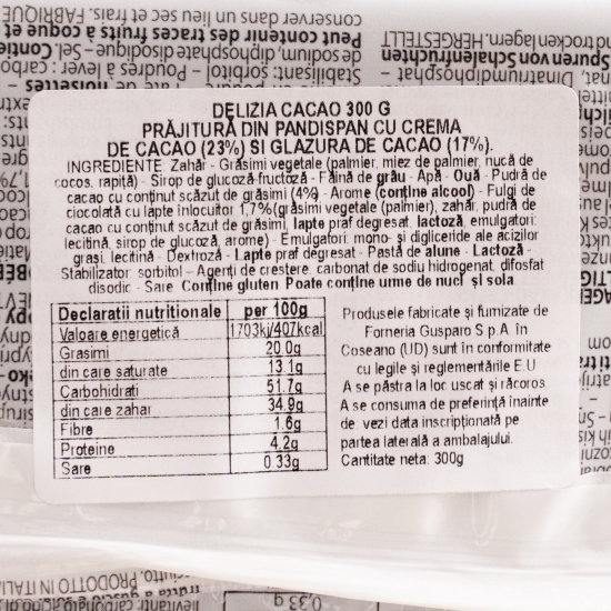 Tort Delizia Cacao cu cremă de cacao glazurat 300g