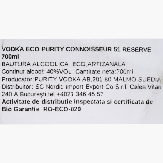 Vodcă eco Connoisseur 51, 40% alc. 0.7l