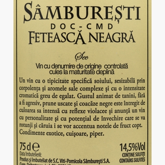 Vin roșu sec Fetească Neagră, 14.5%, 0.75l