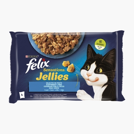 Hrană umedă pentru pisici, 4x85g, Sensations cu somon cu creveți și păstrăv cu spanac în aspic