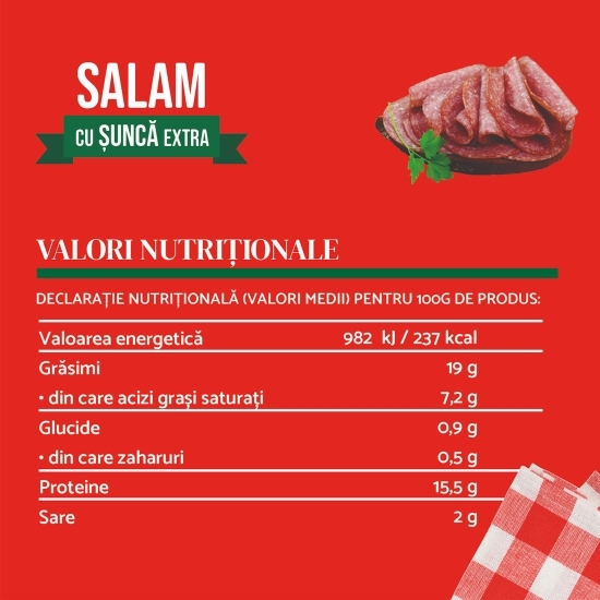 Salam cu șuncă extra feliat 100g