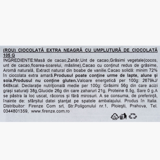Ciocolată extra amară cu umplutură 72% cacao 105g
