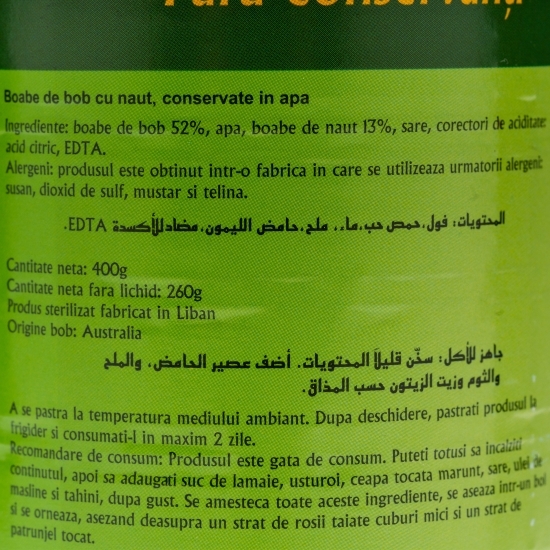 Boabe de bob cu năut conservate în apă 400g