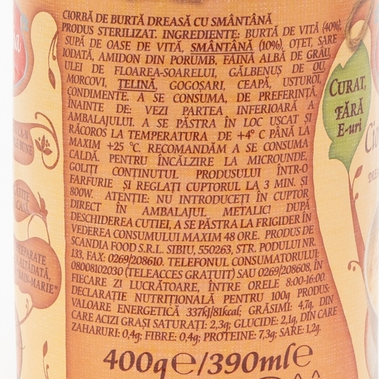 Ciorbă de burtă dreasă cu smântână 400g