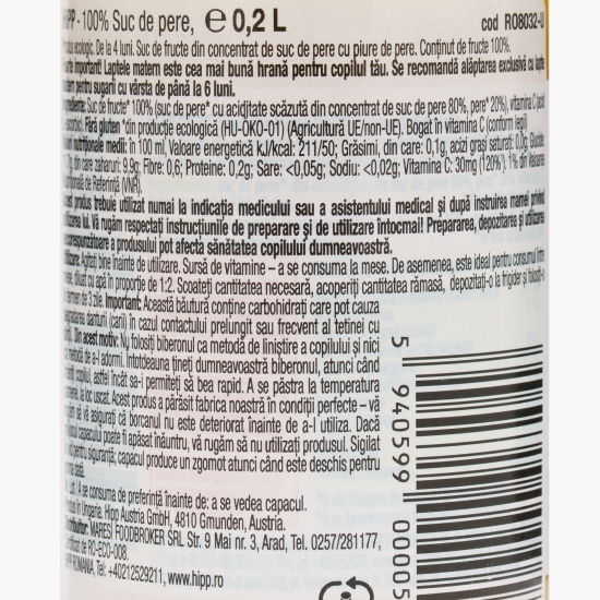 Suc eco de pere, +4 luni, 200ml