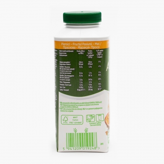 Iaurt de băut cu piersici, fructul pasiunii, ovăz și boabe de mei 320g