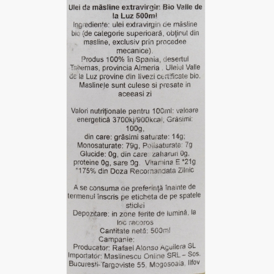 Măslinescu - Ulei de măsline extravirgin eco Valle de la Luz, 500ml