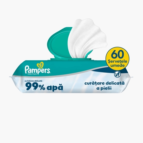 Șervețele umede pentru bebeluși, 99% apă, 60 buc