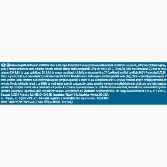 Hrană umedă pentru pisici, 85g, mini fileuri în sos, pui