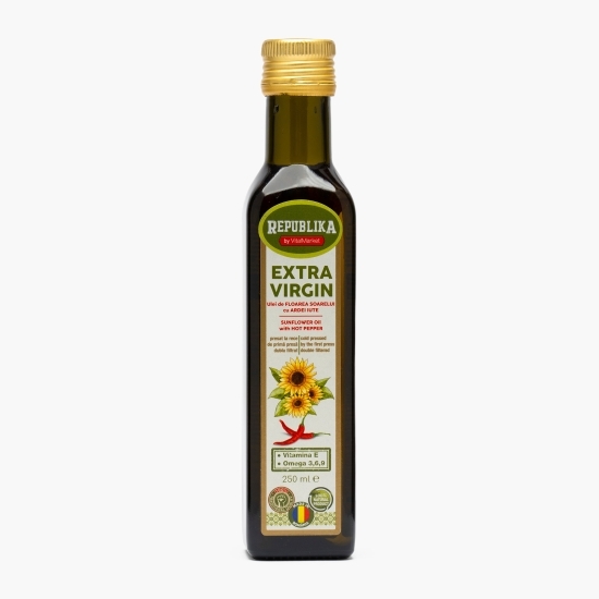 Ulei de floarea-soarelui presat la rece, cu ardei iute, 0.25l