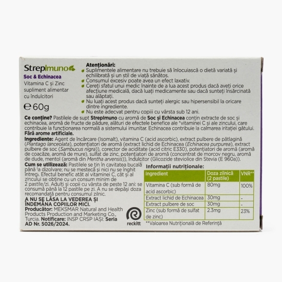Strepimuno cu soc și echinacea, fără zahăr, 24 pastile