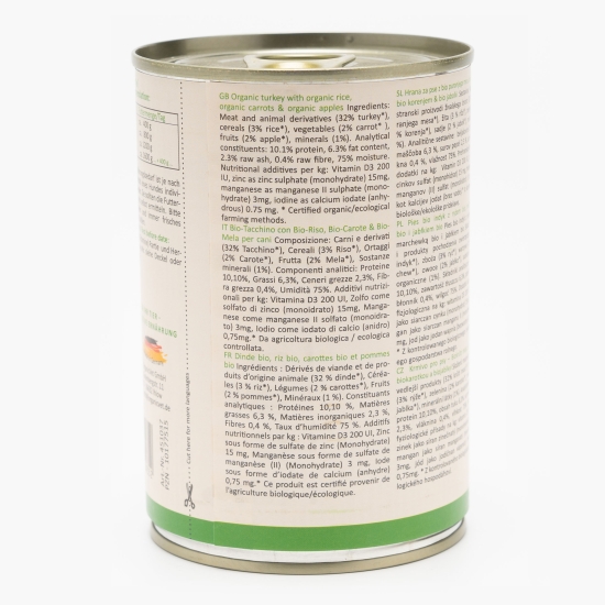 Hrană eco umedă pentru câini, 400g, cu orez, morcov, curcan și mere