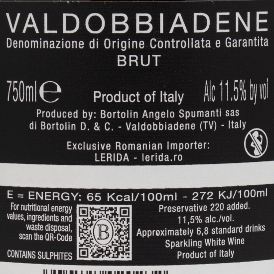 Vin spumant alb brut Valdobbiane Superiore, 11.5%, 0.75l
