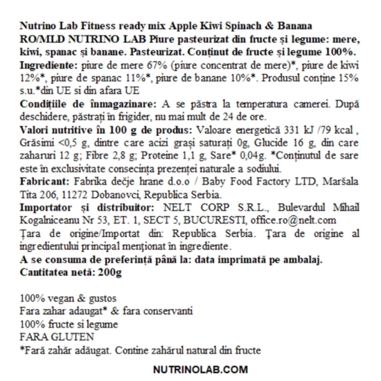 Piure cu mere, kiwi, spanac și banane Fitness Ready Mix 200g