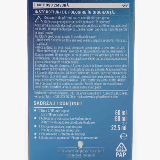 Vopsea de păr permanentă sub formă de gel 6.88 Raspberry red 142.5ml