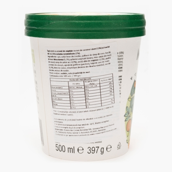 Înghețată cu aromă de migdale cu sos de caramel sărat și bucăți de nuci Macadamia caramelizate 397g
