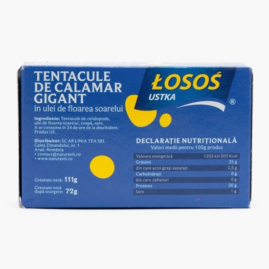 Tentacule de calamar gigant în ulei de floarea soarelui, 111g