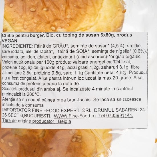 Chiflă Burger cu semințe de susan și Nigella precoaptă, eco 6x80g 