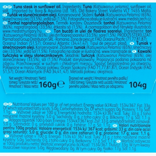 Ton în ulei de floarea-soarelui bucăți 160g
