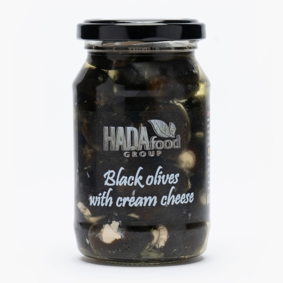 Măsline negre umplute cu cremă de brânză, în ulei vegetal 235g