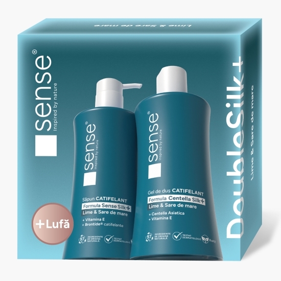 Set cadou Săpun lichid gel 330ml + Gel de duș 330ml DoubleSilk+, lime & sare de mare