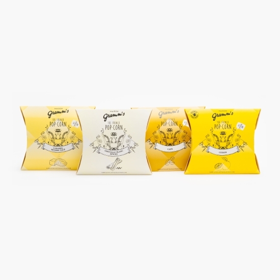 Cutie cadou 4 pliculețe popcorn cu ciocolată și mirodenii 120g
