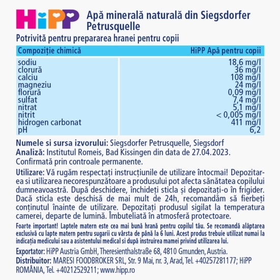 Apă minerală naturală necarbozificată pentru copii, de la naștere 1l