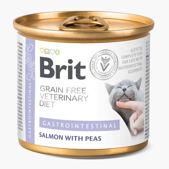 Hrană umedă pentru pisici, Gastrointestinal, cu somon și mazăre, fără cereale, conservă 200g