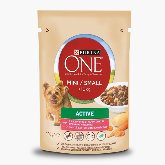 Hrană umedă pentru câini mini, 100g,  One Active cu vită și cartofi
