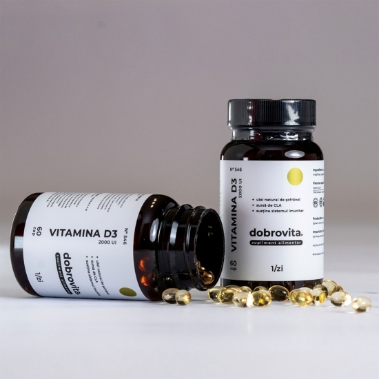 Vitamina D3 2000UI, în ulei de șofrănel, 60 capsule
