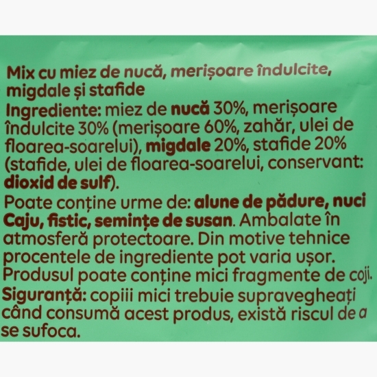 Mix Drumeții (miez de nucă, migdale, stafide, merișoare îndulcite) 150g